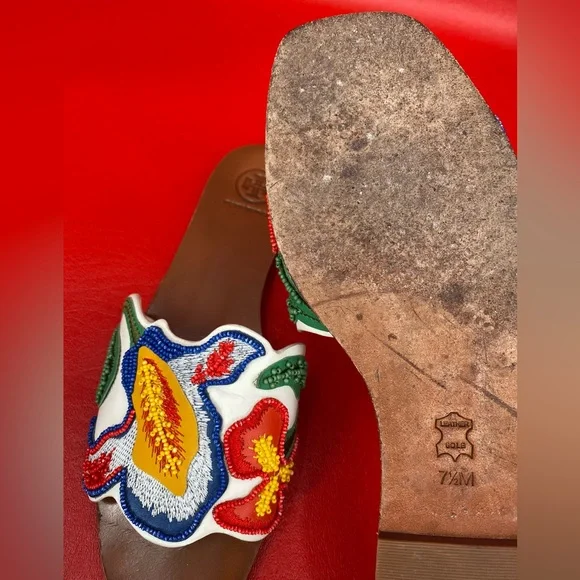 Tory Burch Bianca floral beaded flat sandals size 7 1/2 - Picture 11 of 14